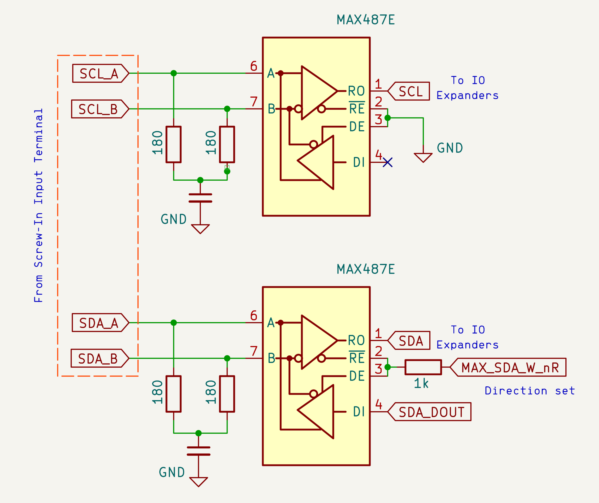 MAX487 RS485 transceivers