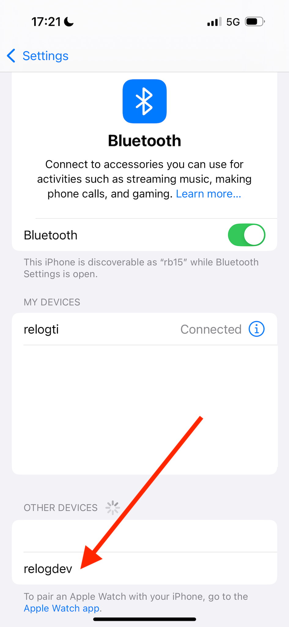 iOS Bluetooth settings